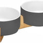 SPUNKYJUNKY Ceramic Dog and Cat Bowl Set with Wooden Stand, Modern Cute Weighted Food Water Set for Small Size Dogs (13.5OZ) & Medium Sized Dogs (28.7OZ) & Cats (3.6 Cups, 2 × White-Grey)