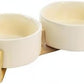 SPUNKYJUNKY Ceramic Dog and Cat Bowl Set with Wooden Stand, Modern Cute Weighted Food Water Set for Small Size Dogs (13.5OZ) & Medium Sized Dogs (28.7OZ) & Cats (1.7 Cups, 2 × Beige)