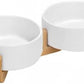 SPUNKYJUNKY Ceramic Dog and Cat Bowl with Wood Stand Non-Slip Matte Glaze Weighted Food Water Set for Cats &Small Dogs 13.5 OZ