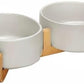 SPUNKYJUNKY Ceramic Dog and Cat Bowl Set with Wooden Stand, Modern Cute Weighted Food Water Set for Large Size Dogs (7.6 Cups, 2 × Grey)