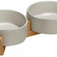 SPUNKYJUNKY Ceramic Dog and Cat Bowl with Wood Stand Non-Slip Matte Glaze Weighted Food Water Set for Cats &Small Dogs 13.5OZ