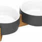 SPUNKYJUNKY Ceramic Dog and Cat Bowl Set with Wooden Stand, Modern Cute Weighted Food Water Set for Small Size Dogs (13.5OZ) & Medium Sized Dogs (28.7OZ) & Cats (1.7 Cups, 2 × White-Grey)