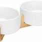 SPUNKYJUNKY Ceramic Dog and Cat Bowl with Wood Stand Non-Slip Matte Glaze Weighted Food Water Set for Cat Medium Dog 28.7 OZ