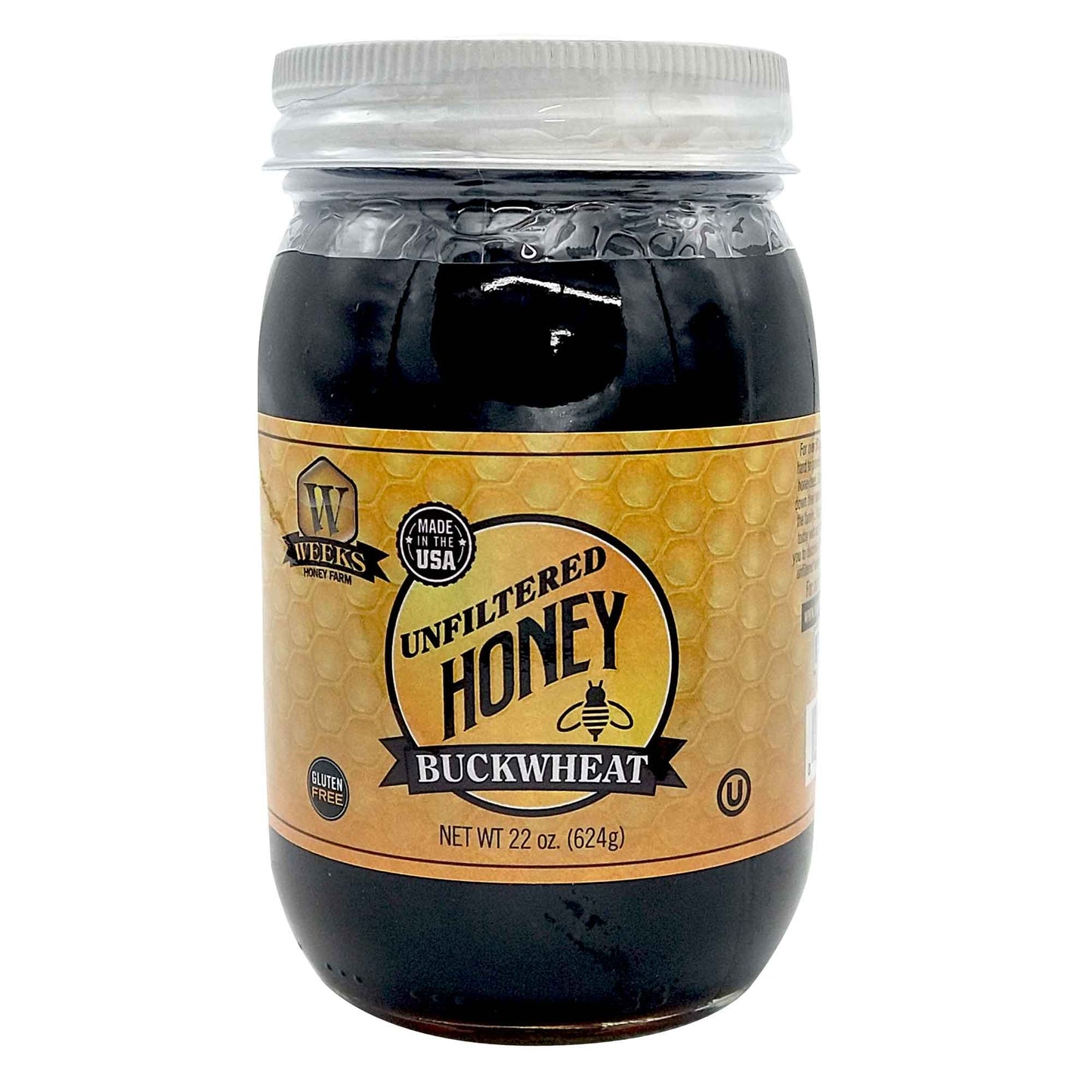 Raw Buckwheat Honey - Pure, All-Natural, Antioxidant-Rich, Dark & Robust Molasses Flavor for Coffee, Waffles, BBQ Sauce | Weeks Honey Farm