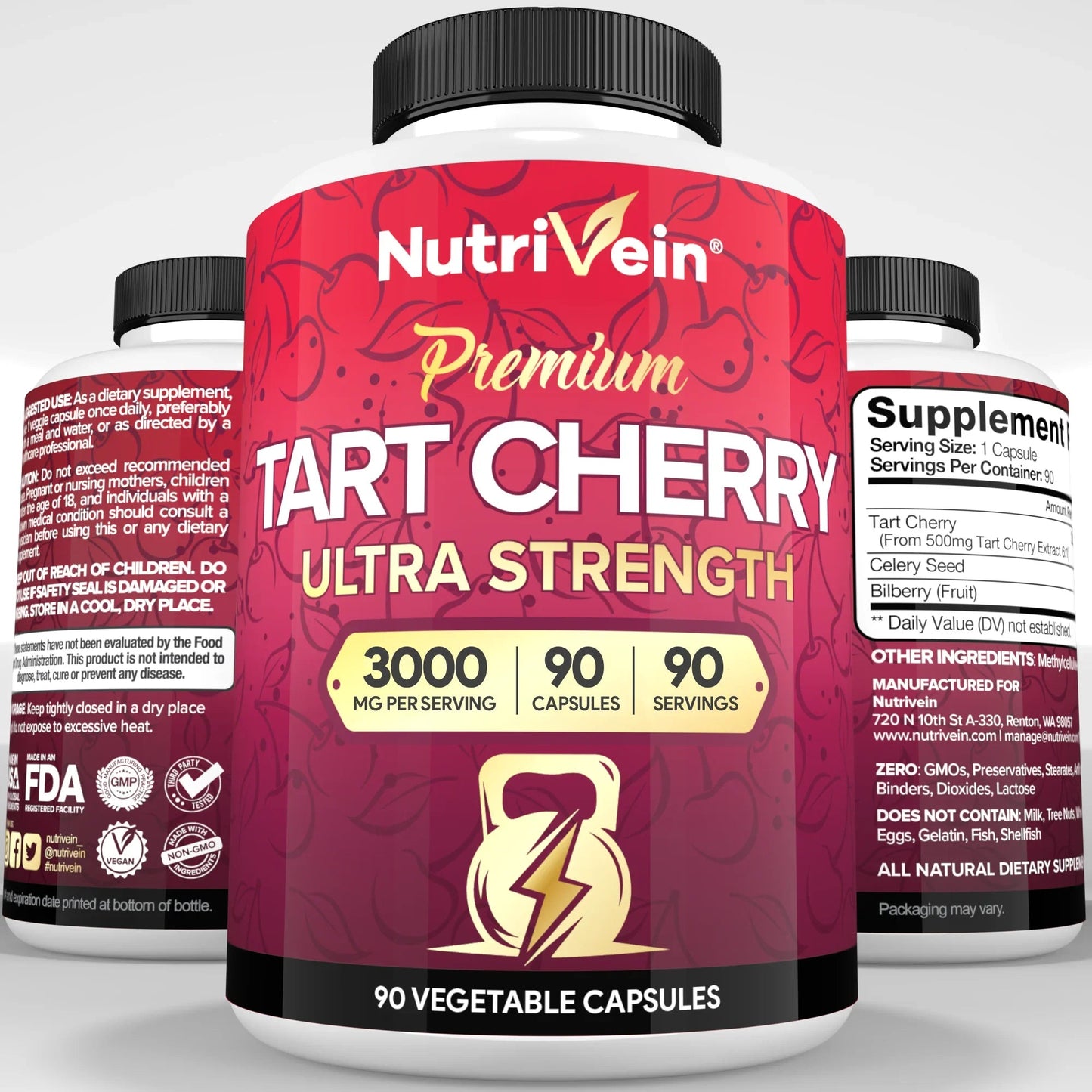 Nutrivein Premium Tart Cherry Capsules 3000mg - 90 Capsules