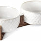 Dog Bowls Ceramic for Small Medium Dogs - 3-Cup Dual Food & Water Bowl Set with Acacia Wood Stand, Non-Slip Anti-Tip Elevated Design