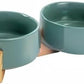 SPUNKYJUNKY Ceramic Dog and Cat Bowl Set with Wooden Stand, Modern Cute Weighted Food Water Set for Small Size Dogs (13.5OZ) & Medium Sized Dogs (28.7OZ) & Cats (1.7 Cups, 2 × Morandi Green)