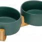 SPUNKYJUNKY Ceramic Dog and Cat Bowl Set with Wooden Stand, Modern Cute Weighted Food Water Set for Large Size Dogs (7.6 Cups, 2 × Green)