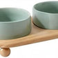 Ceramic Elevated Cat Food and Water Bowl, Kitty Bowl, Raised Cat Dish, Pet Feeder (5.1 in, 2 x Light Green + Stand)