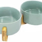 SPUNKYJUNKY Ceramic Dog and Cat Bowl Set with Wooden Stand, Modern Cute Weighted Food Water Set for Small Size Dogs (13.5OZ) & Medium Sized Dogs (28.7OZ) & Cats (3.6 Cups, 2 × Morandi Green)