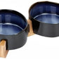 SPUNKYJUNKY Ceramic Dog and Cat Bowl Set with Wooden Stand, Modern Cute Weighted Food Water Set for Small Size Dogs (13.5OZ) & Medium Sized Dogs (28.7OZ) & Cats (3.6 Cups, 2 × Starry Blue)
