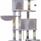 Taoqimiao Cat Tree, 71.7-Inch Cat Tower for Indoor Cats, Plush Multi-Level Cat Condo with 13 Scratching Posts, 2 Perches, 2 Caves, Hammock, 2 Pompoms,Light Gray MS013LW