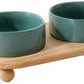Ceramic Elevated Cat Food and Water Bowl, Kitty Bowl, Raised Cat Dish, Pet Feeder (5.1 in, 2 x Dark Green + Stand)