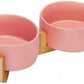 SPUNKYJUNKY Ceramic Dog and Cat Bowl with Wood Stand Non-Slip Matte Glaze Weighted Food Water Set for Cat Medium Dog 28.7 OZ