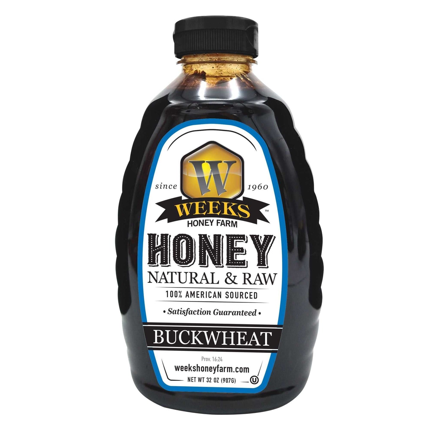 Raw Buckwheat Honey - Pure, All-Natural, Antioxidant-Rich, Dark & Robust Molasses Flavor for Coffee, Waffles, BBQ Sauce | Weeks Honey Farm