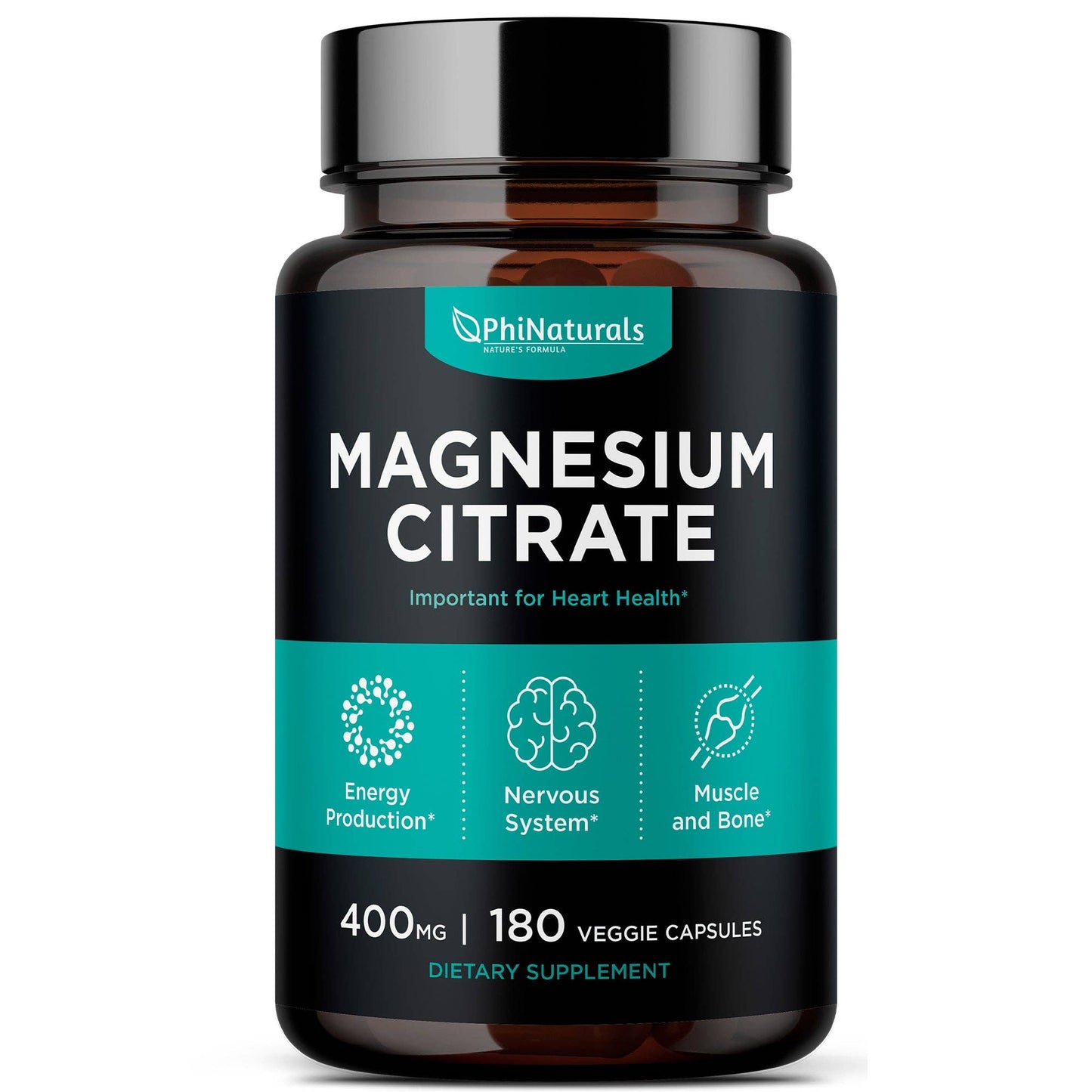 Phi Naturals Magnesium Citrate 400mg – Sleep, Relaxation, Muscle & Energy Support | Non-GMO, Gluten Free