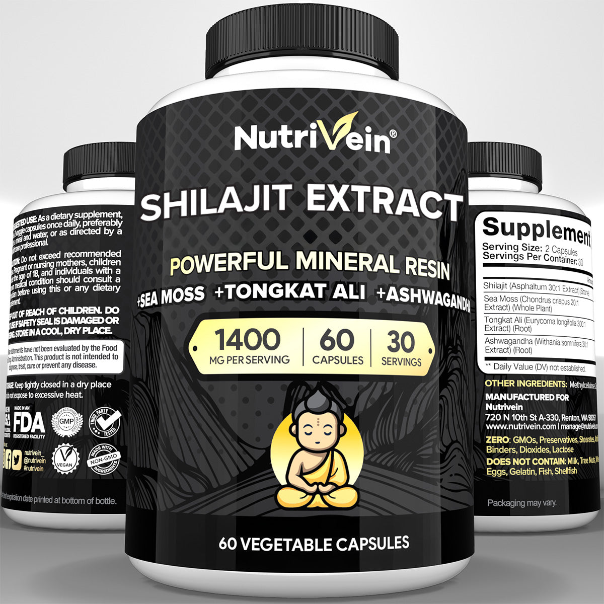 Nutrivein Premium Shilajit – Himalayan Origin for Men & Women - 1500 mg - 60 Capsules