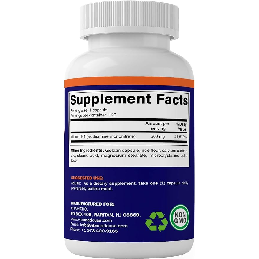 Vitamatic Vitamin B1 (Thiamine) 500mg | 120 Capsules