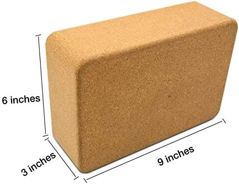 Cork Yoga Blocks, 2 Pack, with 1 Yoga Strap, High Density Solid Natural Cork Yoga Brick with Comfortable Edge to Improve Balance, Strength and Flexibility