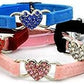 CHUKCHI Pink Soft Velvet Safe Cat Adjustable Collar with Crystal Heart Charm and Bells 8-11 Inches(Black+Red+Pink+Blue)