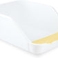 SpaceTime Large Cat Litter Box with High Sides,Cat Boxes for Indoor Cats,Cat Litter Pan for Kitty,Litter Box with Low Entry,Easy to Clean,Anti-Splashing(White-Yellow)