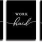 Work Hard Canvas Wall Art - Success Quote, Office Decor - Black Large Poster, Positive Motivational Set of 3 Prints (16x24in x 3pcs)
