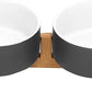 SPUNKYJUNKY Ceramic Dog and Cat Bowl Set with Wooden Stand, Modern Cute Weighted Food Water Set for Small Size Dogs (13.5OZ) & Medium Sized Dogs (28.7OZ) & Cats (1.7 Cups, 2 × White-Grey)