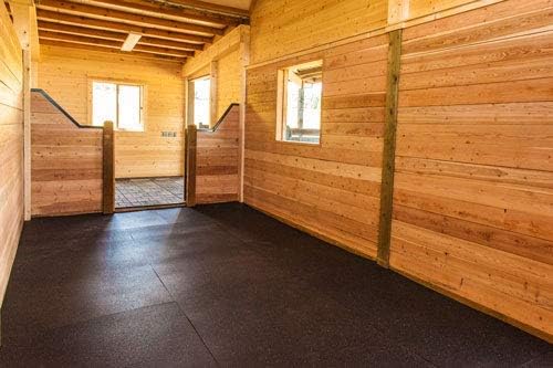 American Floor Mats Heavy Duty Horse Stall Mats - Thick, Durable Rubber Flooring - Solid Black - 8' x 10' Set (20 Tiles Total)