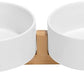 SPUNKYJUNKY Ceramic Dog and Cat Bowl with Wood Stand Non-Slip Matte Glaze Weighted Food Water Set for Cats &Small Dogs 13.5 OZ