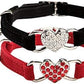 CHUKCHI Pink Soft Velvet Safe Cat Adjustable Collar with Crystal Heart Charm and Bells 8-11 Inches(Black+Red)
