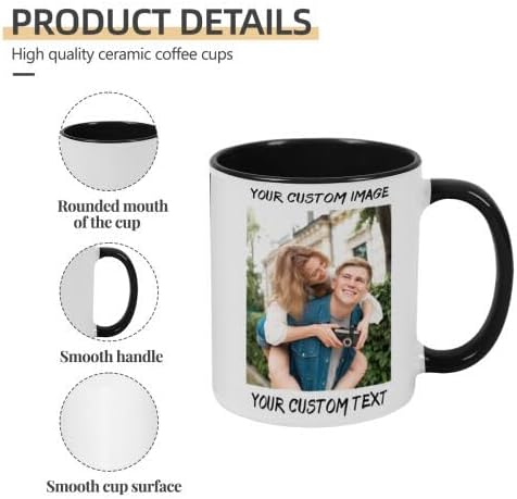 Personalized Coffee Cup with Photo, Logo or Text - Custom Both Sides Printed Mug for Him & Her - Unique Customized Gifts with Names - White/Pink