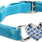 CHUKCHI Pink Soft Velvet Safe Cat Adjustable Collar with Crystal Heart Charm and Bells 8-11 Inches (Blue)