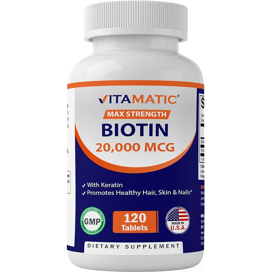 Vitamatic Biotin 20,000mcg with Keratin | 120 Veg Tablets