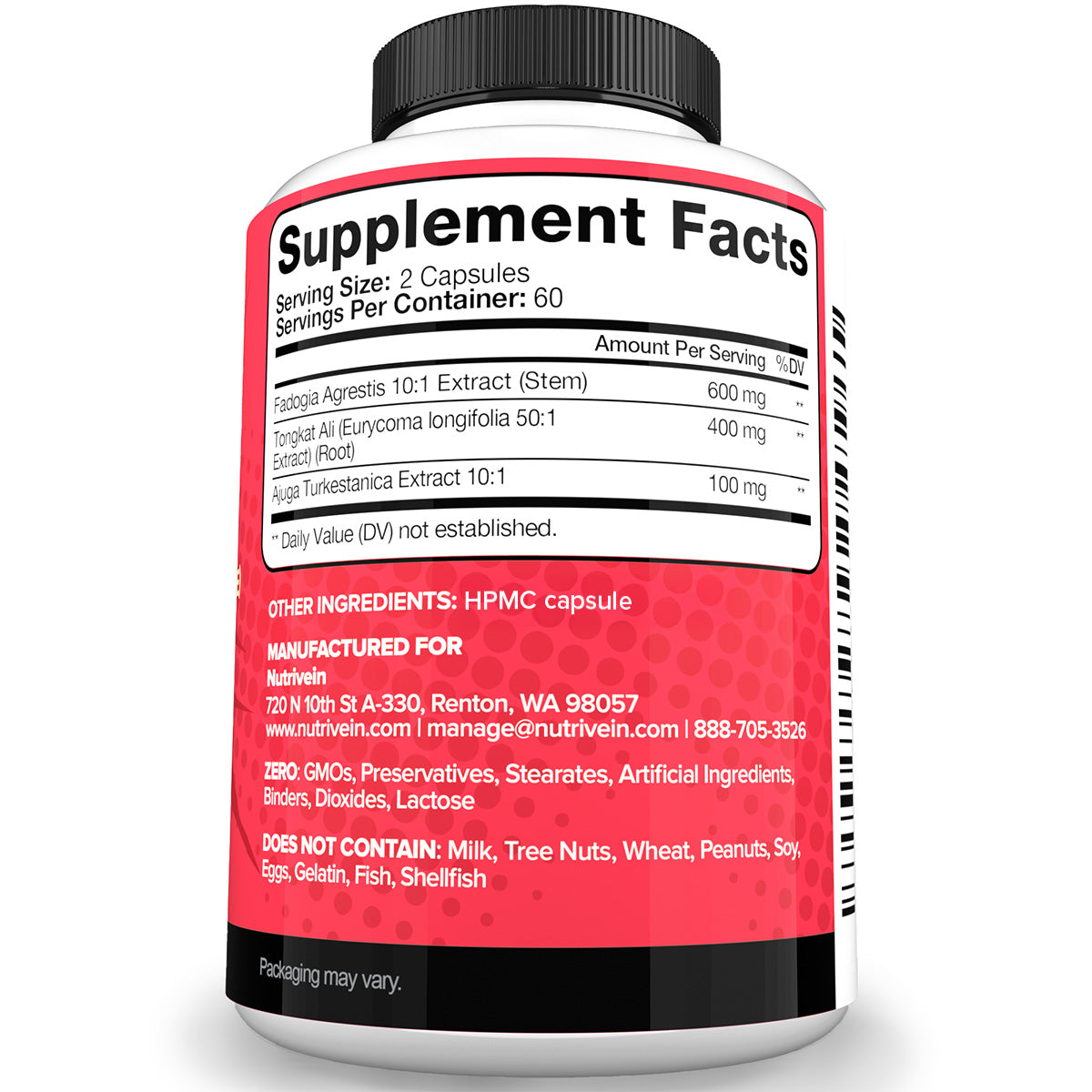Nutrivein Premium Fadogia Agrestis and Tongkat Ali Supplement with Turkesterone - 1100 mg - 120 Caps
