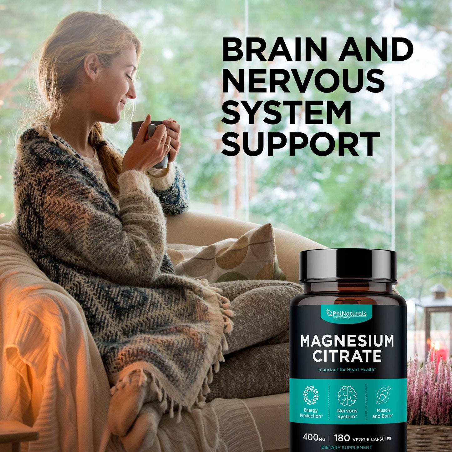 Phi Naturals Magnesium Citrate 400mg – Sleep, Relaxation, Muscle & Energy Support | Non-GMO, Gluten Free