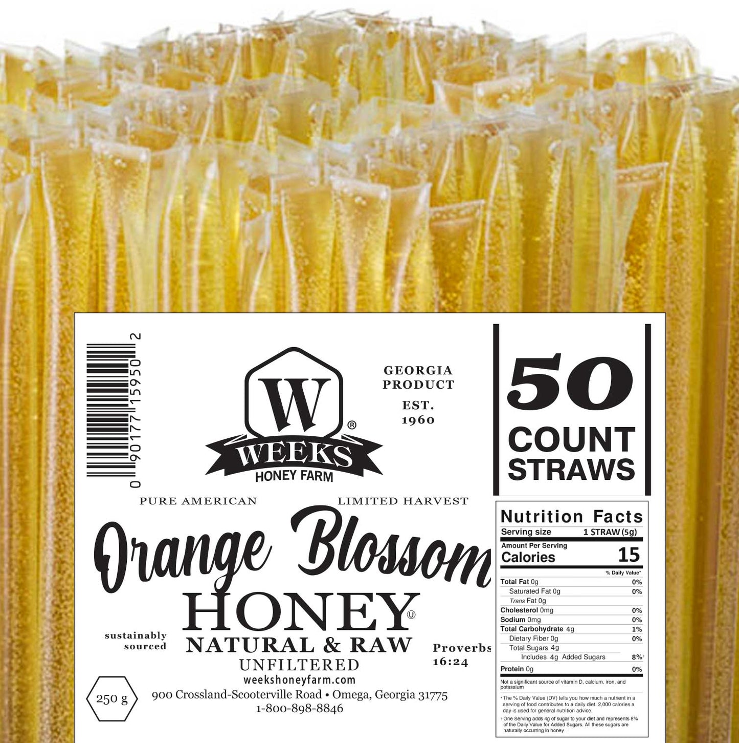 Raw Honey Straws – Orange Blossom & Wildflower | Weeks Honey Farm