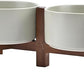 SPUNKYJUNKY Ceramic Dog Bowls with Acacia Wood Stand - Raised Dog Food and Water Bowl Set for Medium Dogs (28.74 OZ, Gray)