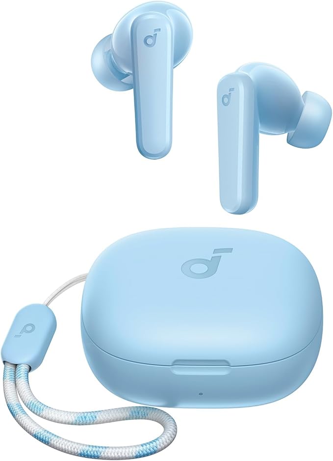 Soundcore by Anker P20i True Wireless Earbuds, 10mm Drivers with Big Bass, Bluetooth 5.3, 30H Long Playtime, Water-Resistant, 2 Mics for AI Clear Calls, 22 Preset EQs, Customization (Light Blue)