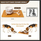 Ceramic Dog Bowls for Small and Medium Dogs, 32 OZ Dog Food and Water Bowl Set with Wooden Stand and Non-Slip Silicone Food Mat, Weighted Embossed Cute Puppy Bowls Feeding Dishes Set of 2