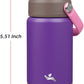 Insulated Water Bottle with Straw Lid,12 oz Stainless Steel Vacuum Metal Bottle with Silicone Handle,Violets
