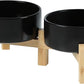 Ceramic Raised Double Bowls Set with Stand, 2 Heights Elevated, Food & Water Bowls for Small Breed Dogs, Cats, Kitty, Weighted Dog Dishes, Pet Bowls(5.1'',13.5oz, Black)