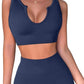 QINSEN Workout Outfits for Women 2 Piece Ribbed Seamless Crop Tank High Waist Yoga Leggings Sets