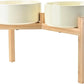 SPUNKYJUNKY Elevated Dog Bowls Ceramic, 8.3'' Dogs Food Water Bowls Raised with Non-Slip Bamboo Stand for Large Sized Breed Microwave Dishwasher Safe - 60 OZ,Beige