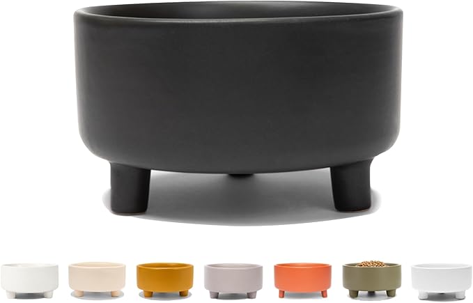 Waggo Uplift Ceramic Dog Bowl for Small Medium and Large Breeds - Heavyweight and Durable Pet Food and Water Dish Crock, Dishwasher Safe, Modern, Elevated Feeder (Black, Medium)