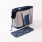 LeftPine x P.L.A.Y. Deluxe Dog Carrier Purse - Soft Sided Pet Travel Tote for Small Dogs & Puppies up to 16 Pounds - Built-in Safety Leash, Machine Washable Liner, Exterior Pocket (Navy Striped)