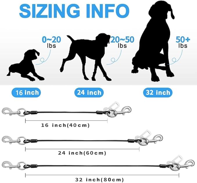 Dog Seat Belt Harness for Car,Dog Seatbelt of Coated Wire Leash Safety Restraint,No Chew Tether Cable Vehicle,Double Clips & Latch (Orange, 32 inch/80 CM)
