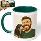 Personalized Coffee Mug, Custom Drawing Portrait Gift, Funny Customized Coffee Gift for Men & Women, Custom Mugs with Pictures, Green 11oz Father's Day Mug