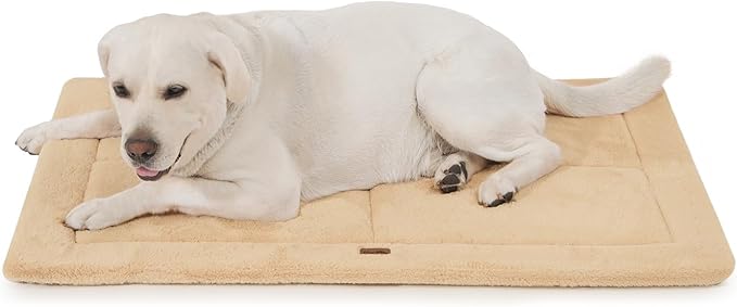 Made4Pets Dog Crate Pad Bed for Extra Large Dogs, Washable & Reversible, Anti-Slip Kennel Mat for Cozy Sleeping, Soft Fluffy Dog Bed for Indoor & Outdoor Use, 48"x30", Khaki