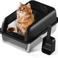 Stainless Steel Cat Litter Box with Lid, 24" L x 16" W x 11.8" H, Large Cat Litter Box for Multiple Cats with High Sided, No-Leak & Stick, Easy to Clean, Includes Litter Mat & Multi Functional Scoop