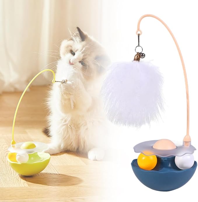 Interactive Cat Feather Toys, 2025 New Catnip Toy, Multifunctional Cat Teaser, Durable Track Ball Pet Toy for Indoor Play, Premium Pet Exercise Toy for Kittens and Adults (Indigo)